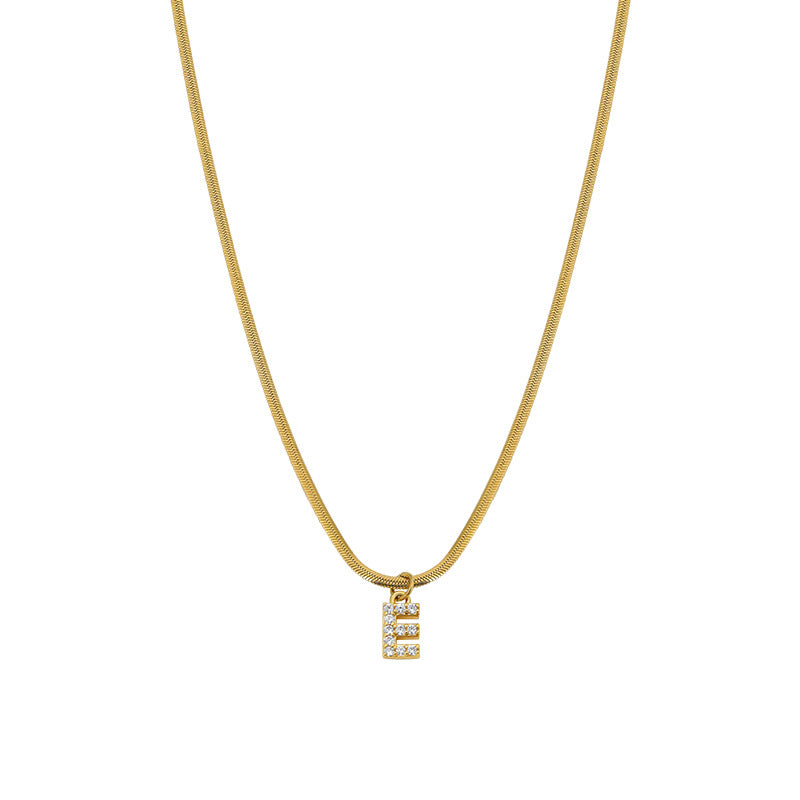 Wholesale French Retro Palace Style Flat Snake Bone Stacking Diamond 26 Letter Titanium Steel Clavicle Chain Necklace